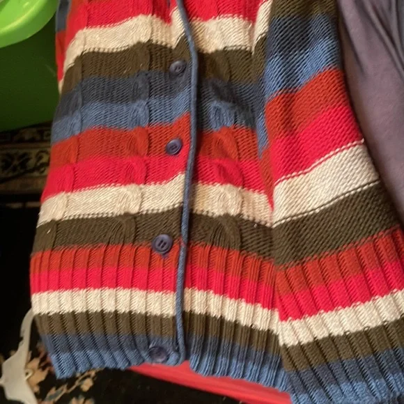 SHELL/VEST TOP Knitted BUTTON FRONT 2Blues/White/Red/Brown - Picture 7 of 8